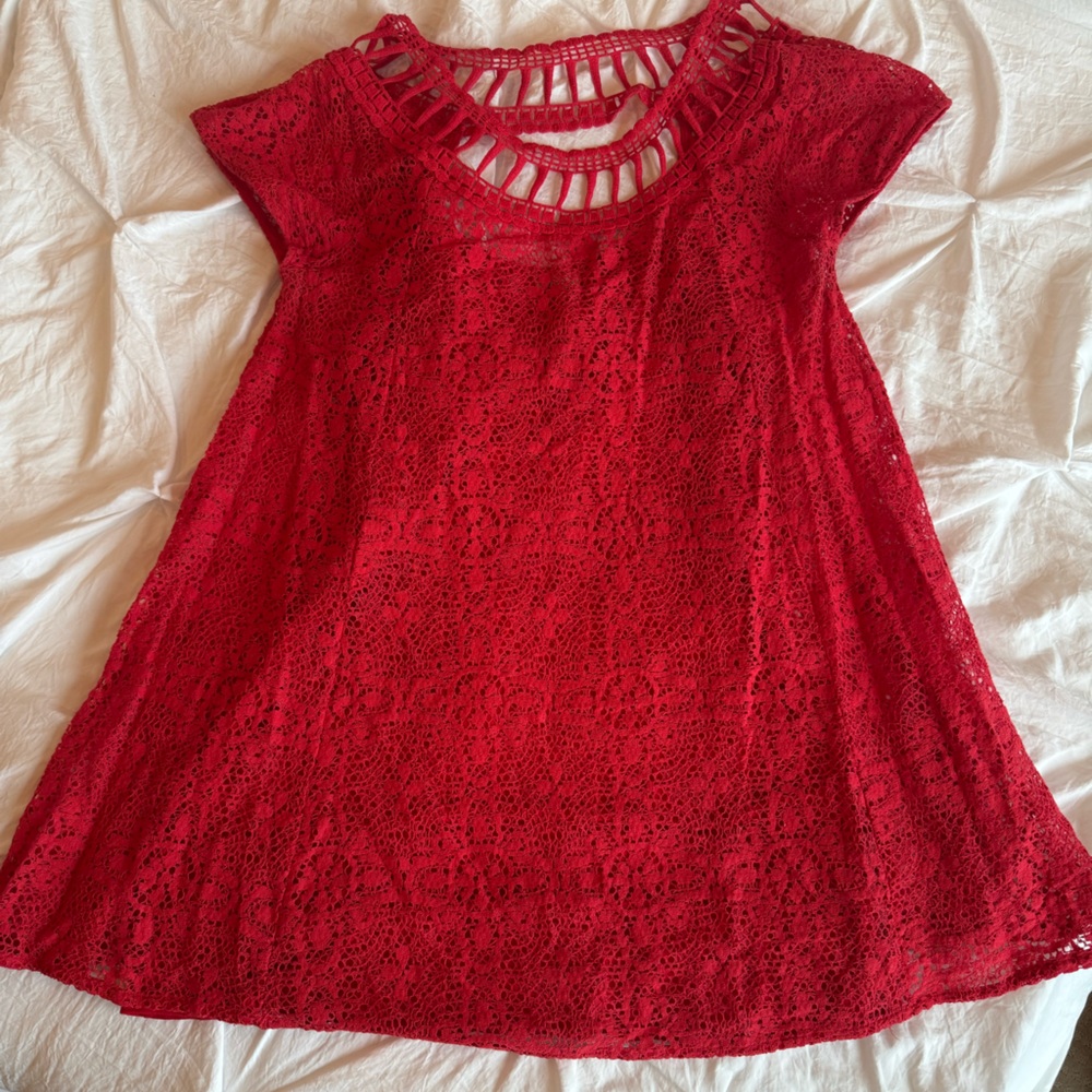Free People Red Lace Mini Dress - Picture 2 of 14